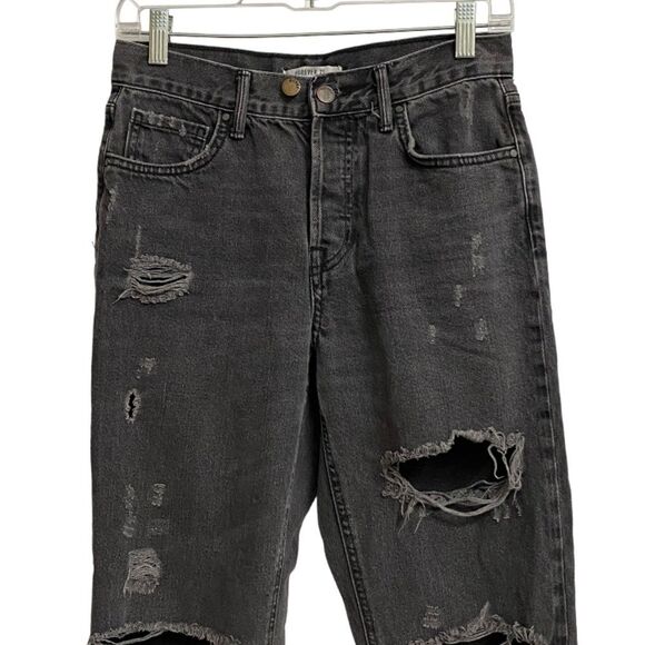 Forever 21 High Waist Mom Jeans Size 25 Faded Black Ripped Distressed Grunge - Picture 2 of 16